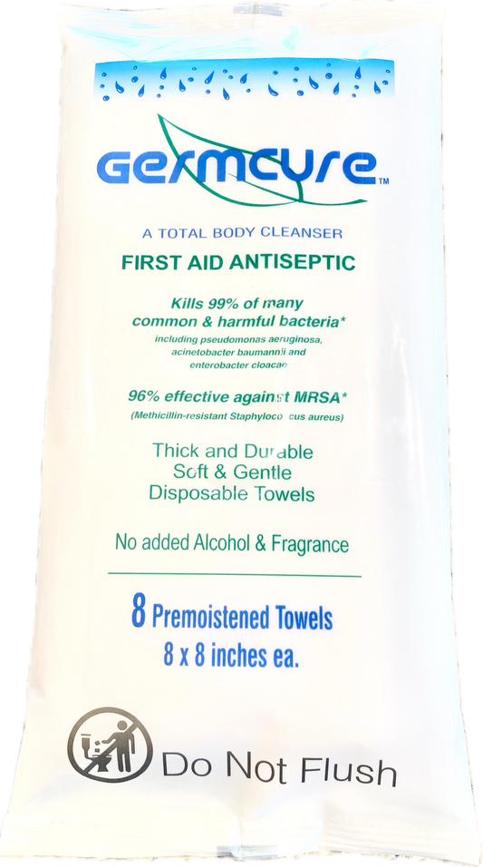 Germcure First Aid Antiseptic Bathing Wipes 8ct (Case of 24)